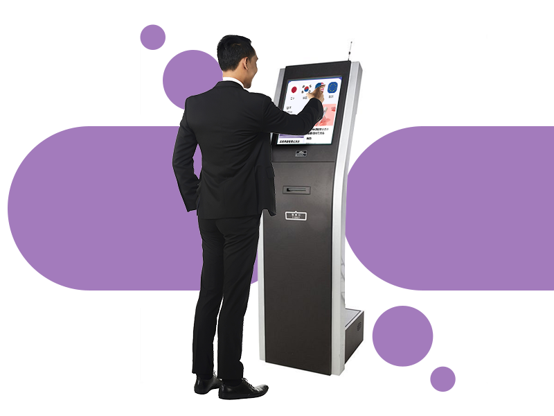 Self service registration portable display machine screen